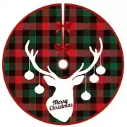 Red Green Checked Christmas Fabric Tree Skirt - White Moose Head