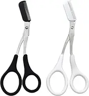 2 Pcs Eyebrow Scissors with Comb Eyebrow Scissors Scissors Stainless Steel Eyebrow Trimmer (Black White)