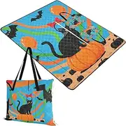 Yoogain Picnic Blanket Water-Resistant Hiking Waterproof Blanket for Outdoorsy Women Picnic Items Halloween Black Cat 60x80in