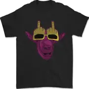Offensive Goat With Finger Flip Glasses Mens T-Shirt 100% Cotton