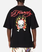 [ED HARDY] Ed Hardy Flaming Skull T-shirt Black - Size 2XL 2XL Black