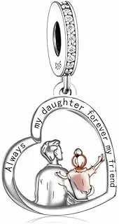 [Mon & Sons] Always My Daughter Forever My Friend Love Heart Charm Bead Pendant 925 Sterling Silver Dangle Compatible With Pandora Charm Bracelet, Metal