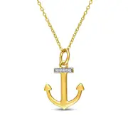 Natural Diamond Accent Anchor Pendant in Sterling Silver with Yellow Rhodium