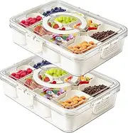 Tinyso Refrigerator Organizer Box,Divided Food Storage Container Fruit Storage Bin w/ 4 Drain Basket,Stackable Vegetable Strainer Box for Fridge Pantry Freezer Snack Box for Candy Nuts (2pack-C)
