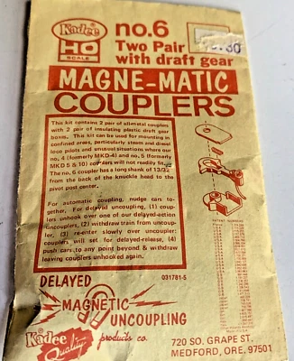 Kadee No. 6, Magne-Matic Couplers, Two Pair with Draft Gear, HO Scale BRAND NEW