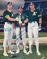 Topps REGGIE JACKSON, JOSE CANSECO & MARK McGWIRE 8 X 10 AUTOGRAPH PHOTO ON GLOSSY PHOTO PAPER