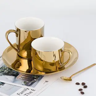 熱金色陶瓷鍍金餐盤子 創意早餐甜點盤收納托盤咖啡杯馬克杯