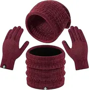 Warmiehomy Winter Hat Beanie Scarf Touchscreen Gloves Set for Women, 3 in 1 Set with Knit Warm Long Neck Scarves Cap Gloves