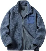 [Qolkmuiy-GJ] Men's Zip Front Sherpa Fleece Jacket Casual Polar Fleece Lined Jackets Fluffy Fuzzy Stand Collar Pocket Coats