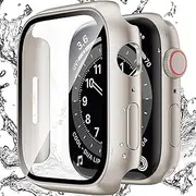 Zumyzu Compatible with Apple Watch Waterproof Case 40mm Series 6/5/4/SE with Tempered Glass Screen Protector, Full Coverage Bumper Cover for iWatch Case 40mm Starlight