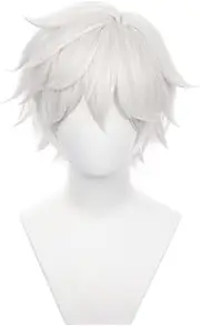 Tongtta Anime Gray White Cosplay Gabimaru Wig Short Curly Hair for Men Halloween Costume Wig for Party