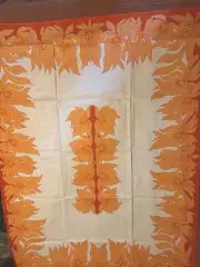 Vintage MCM Zucchi Telerie Italian Linen Tablecloth & Napkin Set 60s Orange