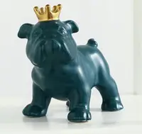 在飛比找Yahoo!奇摩拍賣優惠-9906c 歐式 好品質  可愛呆萌法國鬥牛犬陶瓷戴金色皇冠