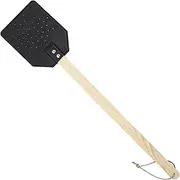Long Handle Fly Swatter - Wooden Long Handle Handheld Fly Racket for Indoor Use | Hangable PU Leather Fly Racket for Balcony, Living Room, Backyard