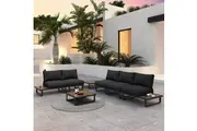 DREAMO Outdoor 7 Piece Lounge Set with Slatted Polywood Design Tables