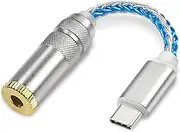 XMSJSIY USB Type C to 4.4mm DAC Audio Adapter USB C Male to 4.4mm Female Balanced HiFi Headphone Jack Amp PCM 32b/384kHz with 5N Single Crystal Silver Aux Cable for Phone Latop and Type C Devices