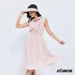 【HONOR 山形屋】荷葉綁帶領無袖收腰洋裝