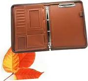 BCOATH Elegant Portable PU Leather Business Office Portfolio Multifunctional Zippered Document Folder with Calculator for Professionals and Students Brown