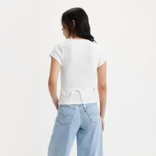 【LEVIS 官方旗艦】女款 修身版深V領綁帶短袖T恤 簡約白 熱賣單品 A5909-0000