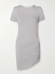 [Norma Kamali] Norma Kamali - Asymmetric Ruched Stretch-jersey Mini T-shirt Dress - Light gray - xx small xx small Gray