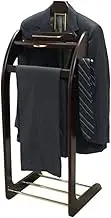 Deluxe Suit Valet Stand With Top Tray, Wood Suit Valet Stand Clothes Rack, Contour Hanger, Trouser Bar, Tie & Belt Hooks And Shoe Rack (Color : Brown, Size : 43.2 * 35.6 * 101.6cm)