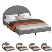 ALFORDSON Bed Frame Base King Size with Linen Fabric Upholstery, Bed Platform Foundation with Headboard for Mattress Topper, Calla Fabric Grey