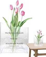 Flower Vase, Clear Tulips Flower Book Vase, Aesthetic Acrylic Vases for Home Bedroom Offices Accent, Bookshelf Bouquet Centerpiece Vase with Motivational Quotation/2818