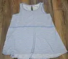 Lauren Conrad Peplum Tank Top with Lace Accent Light Blue with Stripes