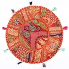 22" Embroidered Round Floor Pillow/Cushion Cover/Bean Bag With Patchwork Orange
