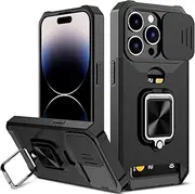 for iPhone 14 Pro Case, Areaphmet for iPhone 14 Pro Case with [Card Holder] and Camera Cover with Built-in 360° Rotate Ring Stand Magnetic Magnet Phone Cover Case for iPhone 14 Pro 6.1"