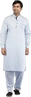 [Exotic India] Plain Pathani Kurta Shalwar Set with Piping-Work