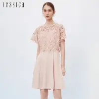 在飛比找Yahoo奇摩購物中心優惠-JESSICA - 氣質優雅花卉蕾絲拼接雪紡短袖洋裝2331