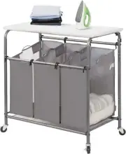 STORAGE MANIAC 3-Section Laundry Sorter with Foldable Ironing Board, Heavy-Duty