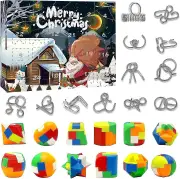 Advent Calendar -24 Days Of Christmas Countdown Gift Box With 3d Metal Wire And Plastic Brain Teaser Puzzle Toys Gd
