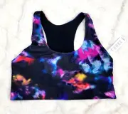 Terez Women's Black Blurred Lines Multi Tie Dye Sports Bra Size L NWT