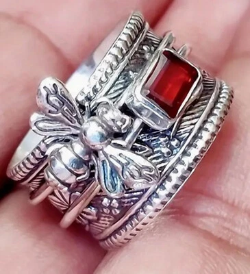 Bumblebee red crystal thick band ring