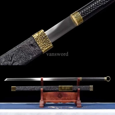Hand Forged 9260 Spring Steel Chinese Han Dynasty Dao 环首汉刀 Sharp Black Scabbard.
