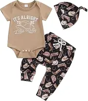 [SAYOO] Baby Boy Western Clothes Cowboy Letter Short Sleeve Romper Cowboy Boots Hat Pattern Pant Newborn 3Pcs Country Outfit