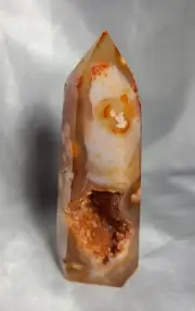 Rare 5.2" 340g Druzy Geode Carnelian Flower Agate Generator Tower Point Crystal