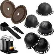 5PCS Reusable Coffee Vertuo Pods, Refillable Coffee Capsule Compatible with Nespresso Vertuo Coffee Machine, with 2 Pcs Reusable Coffee Capsule Lid, Spoon and Brush (Black 230ml)