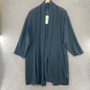 Eileen Fisher Jacket Womens XL Teal High Collar Sheer Silk Georgette Kimono NWT