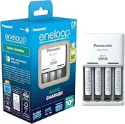 Panasonic eneloop Basic Charger for 2 or 4 AA/AAA NI-MH Batteries with 2 LED Indicators and 6 Security Functions, Includes 4 eneloop AAA/Micro Batteries, Improved Capacity of Minimum 800 mAh, Blue