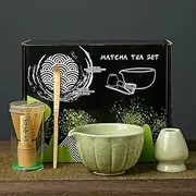 Matcha Whisk Set | Tea Making Tools With Bowl, Ceramic Whisk Holder, Bamboo Whisk | Ceremonial Kit (4 Pcs Gift Box)
