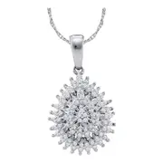14k White Gold Round Diamond Teardrop Cluster Pendant 1/4 Cttw