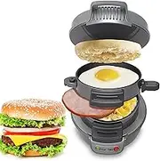 Multifunctional Burger Press Machine 600W, Multifunctional Burger Press Machine, with Egg Ring, Indicator Light, Non-Stick Pan, Detachable Design, for Making Hamburgers Gray