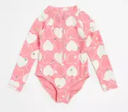 Girls size 4 Long sleeve zip Swimsuit bathers pink coral white heart UPF50+ NEW