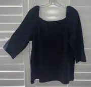 Ann Taylor Black Flocked Velvet Polka Dot Top~XL NWT $69.50 Stretchy