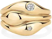 [PAVOI] 14K Gold Plated Chunky Stackable Rings Set for Women | Cubic Zirconia Bands Set | 3 Statement Rings Pack