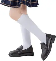 [Marchare] Girls Knee High Socks Kids Boys School Uniform Seamless Cotton Socks Stockings White Black Grey 3/6 Pack