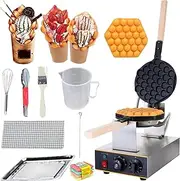 Commercial Bubble Waffle Maker, 1400W Electric Bubble Waffle Baker, Rotatable Nonstick Puff Iron with Time & Temperature Control, Stainless Steel Egg Bake Machine for Cafes Bakery Home